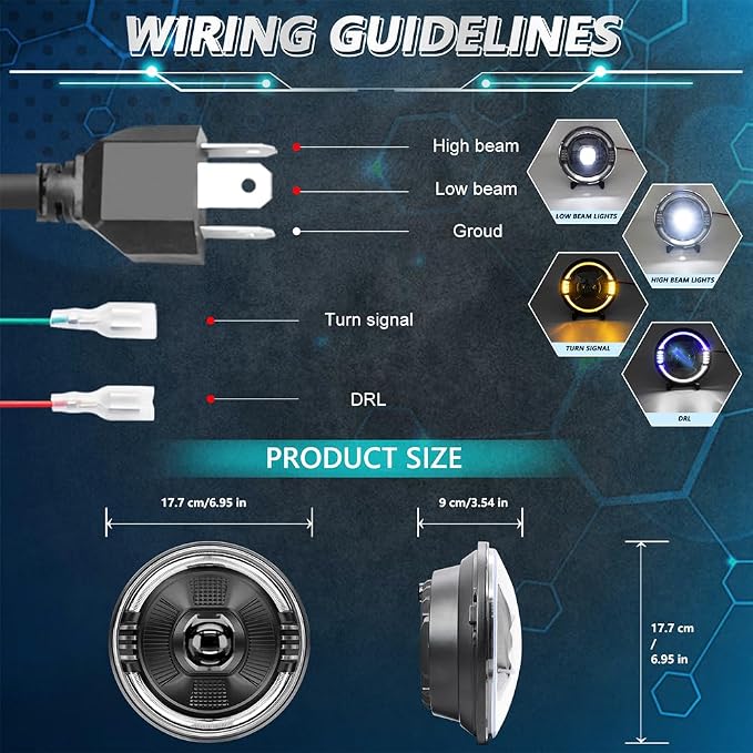 7 inch Motorcycle LED Headlight 4.5 inch Fog Passing Lights DOT Kit for Harley Davidson Road King Switchback Street Electra Glide Ultra Limited Low CVO Tri Heritage Softail Slim 107 Deluxe Classic