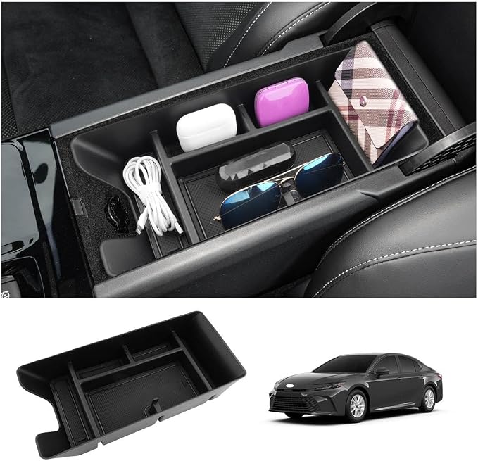 LUWU Center Console Organizer Compatible with 2025 2026 Toyota Camry Accessories Armrest Console Armrest Storage Box Glove Organizer Tray Secondary Insert ABS Material with Sunglasses Holder
