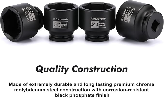 CASOMAN 9PCS 3/4" Drive Spindle Axle Nut Impact Socket Set, Include 1/2" to 3/4" Adapter, 6 Point, CR-MO, 2-1/16" to 2-1/2", Large Socket Set, Heavy Duty Use In Removing And Installing Axle Nuts