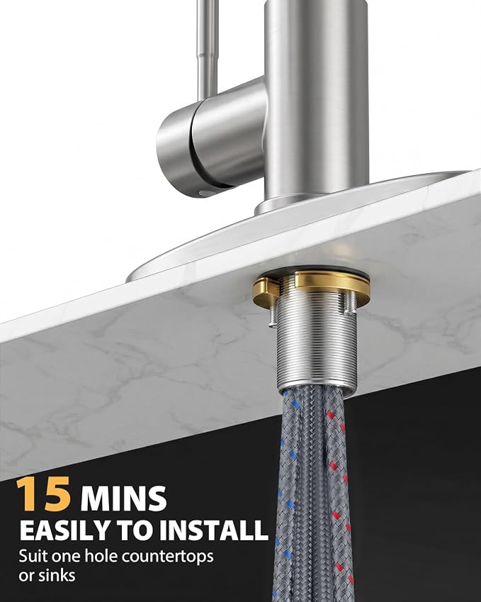 Hiqufet Kitchen Faucet with Pull Down Sprayer, High Arc Single Handle Kitchen Sink Faucet for Pot Filler, Single Hole Single Handle Stainless Steel Bar Sink Faucets