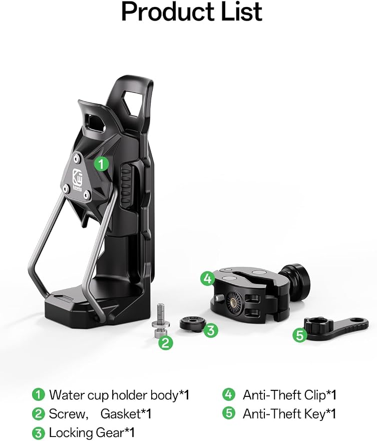 Kewig Anti-Theft Motorcycle Cup Holder, Adaptive Adjustbale Size Bike Water Bottle Holder for 1.95-3.14" Diameter Bottles – Universal Drink Holder for Stroller, Moto, Bicycle, Scooter, Wheelchair
