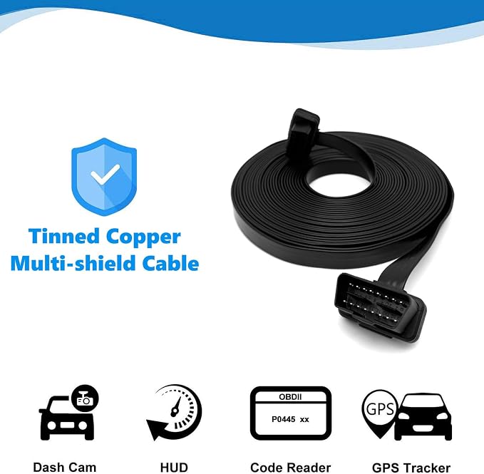 JUTA OBD2 Extension Cable Ultra-Long 33ft/10m Low Profile OBD-II 16-Pin Male to Female Extension Cord for GPS, Diagnostic Scanner and Code Reader - 33ft/10m