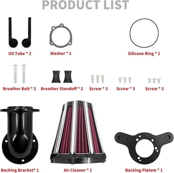 Air Cleaner Filter 90° Forward-Facing Intake Kit CNC Fit for Harley Touring Softail Dyna Sportster XL (Black Housing Red Element, B For Touring 00-07,Softail 00-15,Dyna 00-17)
