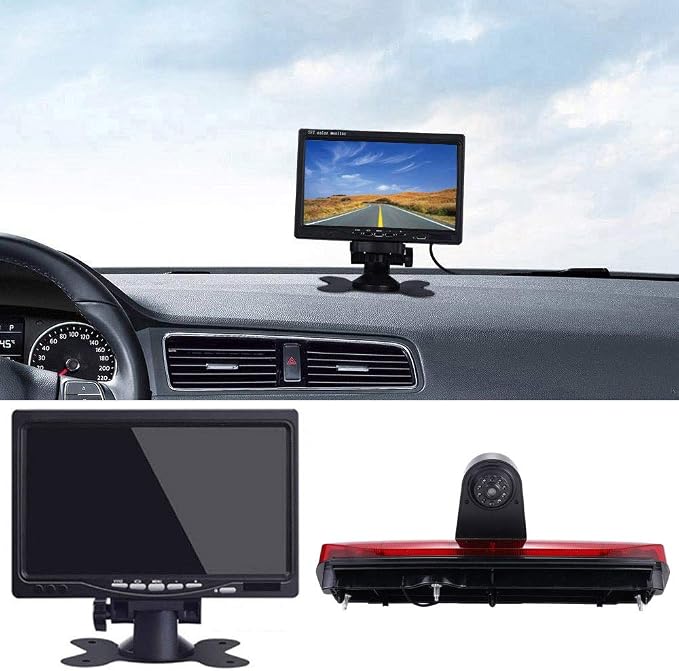 Third Brake Light Backup Camera Brake lamp Parking Camera Vehicle Rear View Camera+7" inch TFT LCD Monitor Transporter Replacement for Ford Transit Connect 2014-2017