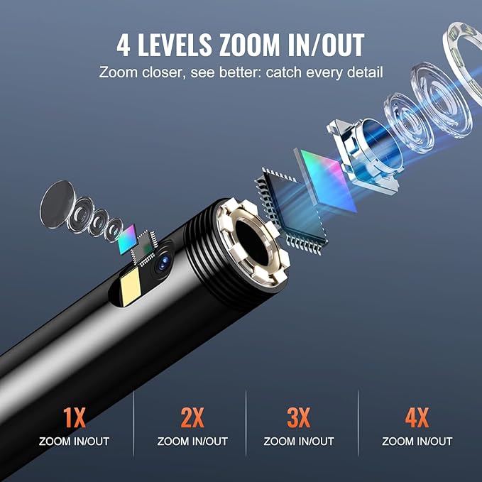 VEVOR Endoscope Camera with Light, Dual Lens Industrial Borescope, 4.3" Screen 1080P Inspection Camera, 8 + 1 Lights, 4X Zoom, IP67 Waterproof Snake Camera for Auto, Plumbing (16.4FT Cable, 32GB Card)
