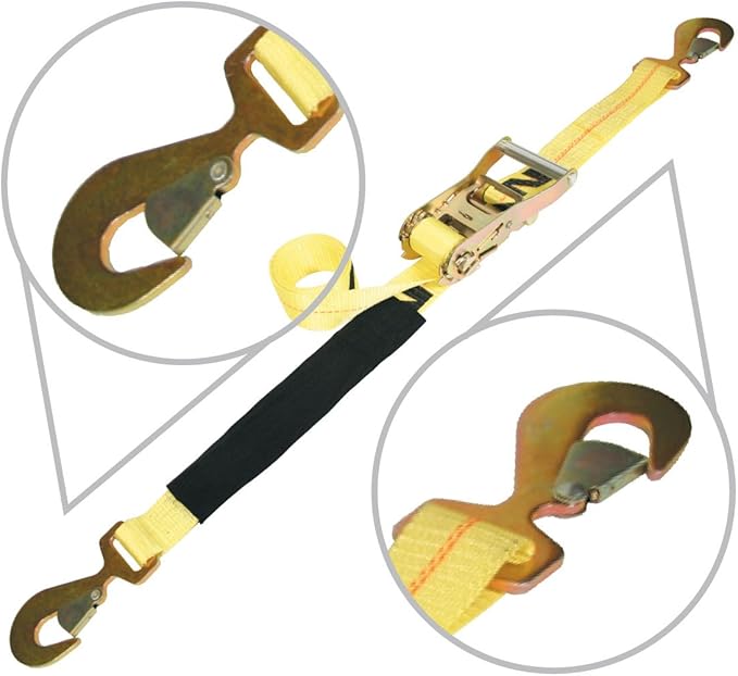 VULCAN Car Tie Down with Flat Snap Hook Ratchet - Snap Hook - 72 Inch - 3,300 Pound Safe Working Load