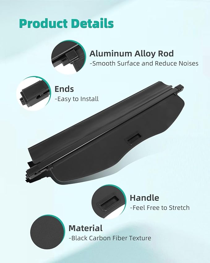 SCITOO Cargo Cover for 2015-2024 Fit for Ford Edge Accessories Upgraded Retractable Rear Trunk Anti-Peeping Security Shade Shield Easy to Install