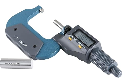 Accusize Industrial Tools Outside Micrometer, 1-2 in/25-50 mm, MD71-0002 | 2-Key Electronic Digital, Carbide-Tipped, Data Output, 0.00005 in Resolution