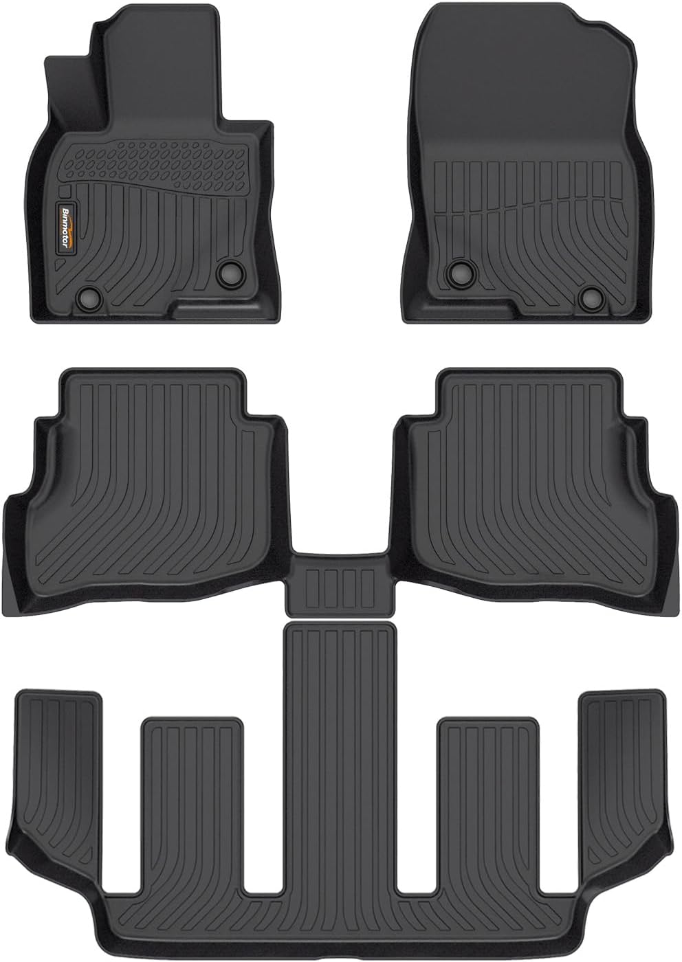 Binmotor-Floor Mats for 2020-2023 Mazda CX-9 6 Passenger(The 2nd Row Bucket Seats Without Center Console), All Weather Car Floor Liners Waterproof Heavy Duty Rubber for CX-9 Accessories