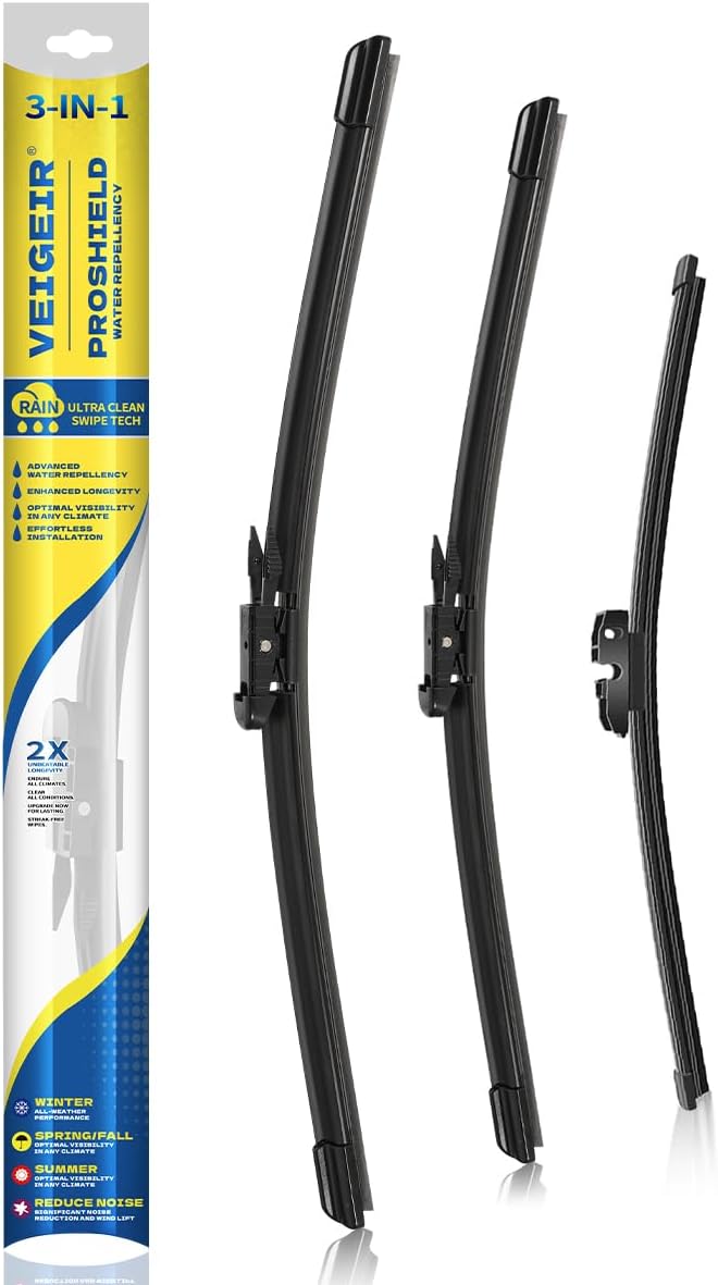 3 Pack Windshield Wiper Blades Compatible with Ford Explorer 2022 2021 2020 2019 2018 2017 2016 2015 2014 2013 2012 2011 Front Rear Wipers Blade Set for My Car - 26" 22" 11"(A283H)
