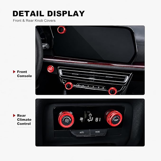 2024-2026 Chevy Traverse Accessories, 7PCS Aluminum Alloy Knob Cover Trim Set, Interior Control Knob Rings with Enhanced Grip (Red)