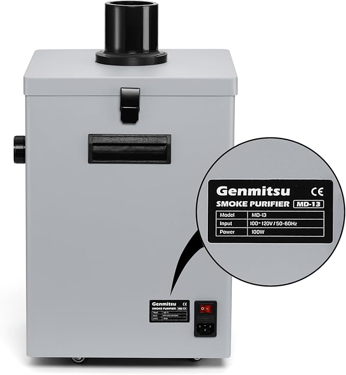 Genmitsu MD13 Smoke Purifier for Genmitsu L8, Fume Extractor with Four Layer Filtration 99.97% Purification Rate, LED Interface Function, Portable Wheels Smoke Absorber for Soldering Stations