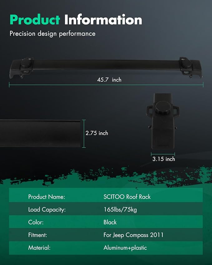 SCITOO Aluminum Alloy Roof Top Cross Bar fit for Jeep Compass 2.0L 2.4L 2011-2016 Set Rock Rack Rail