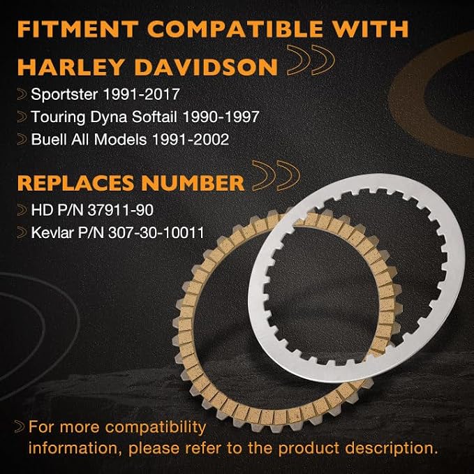 17PCS Extra Plate Friction Steel Clutch Disc Kit Compatible with Harley Davidson 1991-2017 Sportster, 1990-1997 Touring Dyna Softail, 1991-2002 Buell All Models Replaces 307-30-10011
