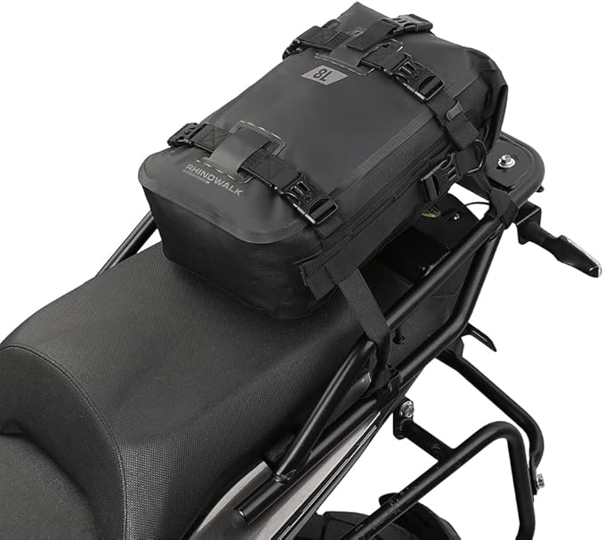 Rhinowalk Motorcycle Tail Bag Motorbike Side Bag 8L Full Waterproof Motor Saddle Pannier Bag Rear Rack Trunk Professional Motor Accessories-Black