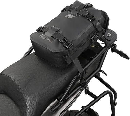 Rhinowalk Motorcycle Tail Bag Motorbike Side Bag 8L Full Waterproof Motor Saddle Pannier Bag Rear Rack Trunk Professional Motor Accessories-Black