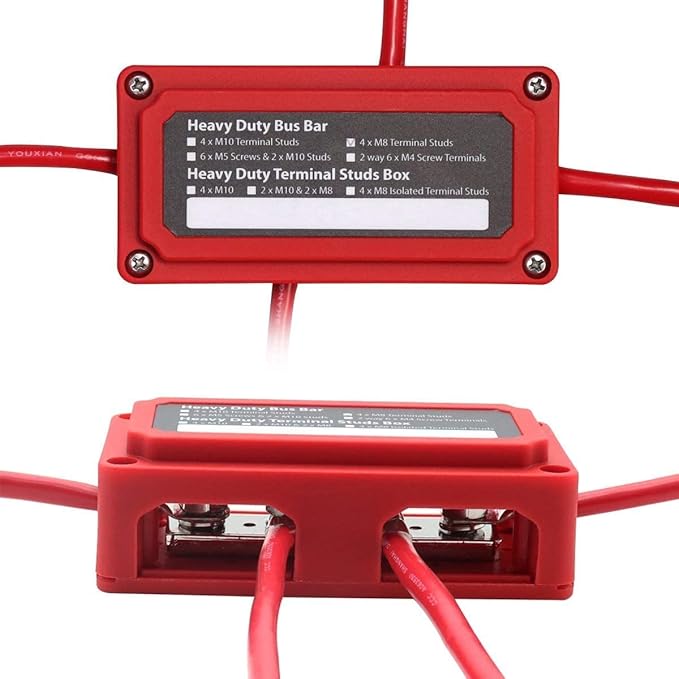 Bus Bar 12V-48V 300A, Heavy Duty Module 4 x 5/16" Posts Terminals Power Distribution Block, Positive Negative Ground DC Battery Busbar Junction Blocks for Car RV Solar Boat Truck Marine, 2 Pack