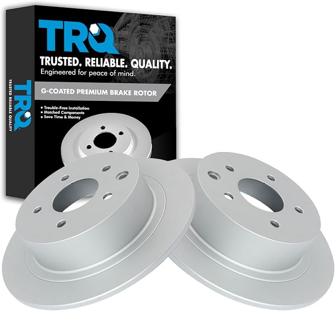 TRQ Rear Brake Rotor Set G Coated Solid Compatible with 2002-2024 Nissan Altima 2011-2017 Juke 2004-2008 Maxima 2007-2019 Sentra