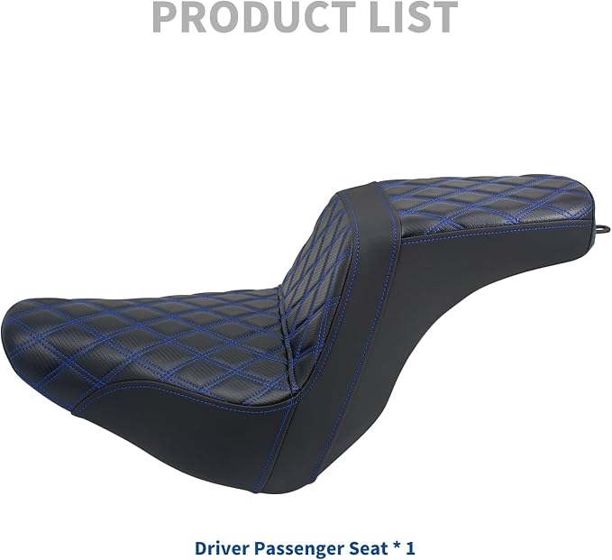 One-Piece Driver Passenger Seat Motorcycle 2-Up Seat Fit for Harley Sport Glide FLSB Low Rider FXLR FXLRS FXLRST 2018-later (Blue Stitching)