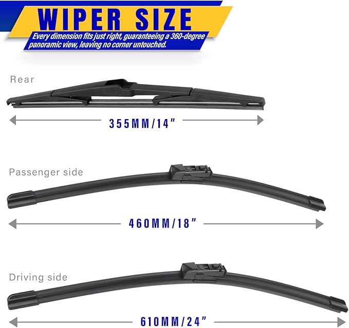 3 wipers Replacement for 2017-2022 2023 2024 2025 Mazda CX-5 2017-2022 2023 Mazda CX-9, Windshield Wiper Blades Original Equipment Replacement - 24"/18"/14" (Set of 3)