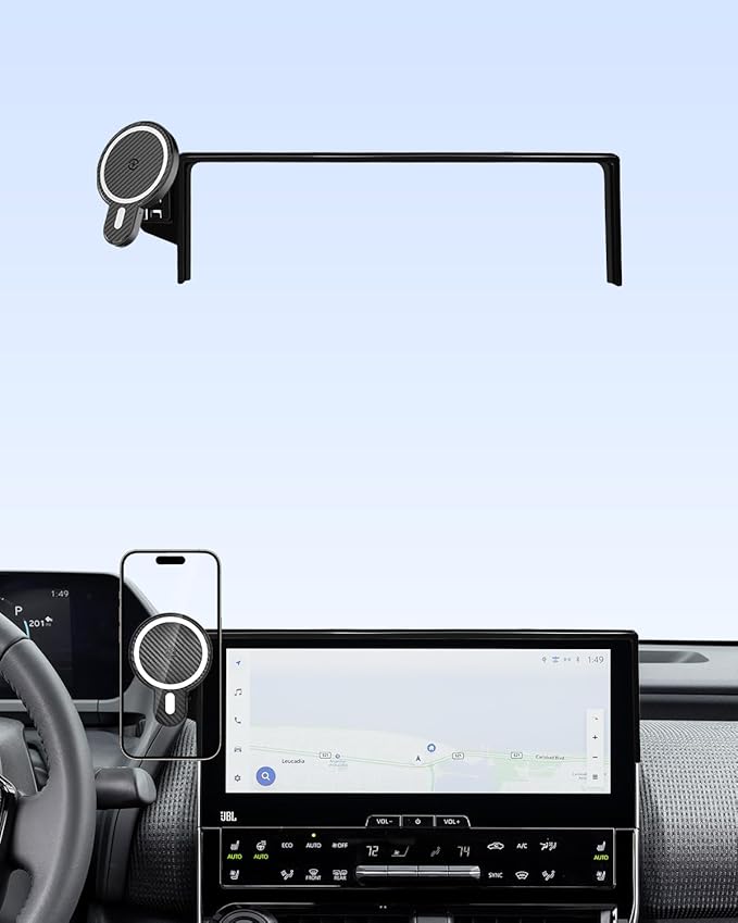 PZK Car Phone Holder for Toyota BZ4X 2023-2025/ S-ubaru Solterra 2023 2024 2025 Accessories 8/12.3-Inch Screen Fixed Clip Magnetic 15W Fast Wireless Charger Car Phone Mount 360° Rotate Not Affect Vent