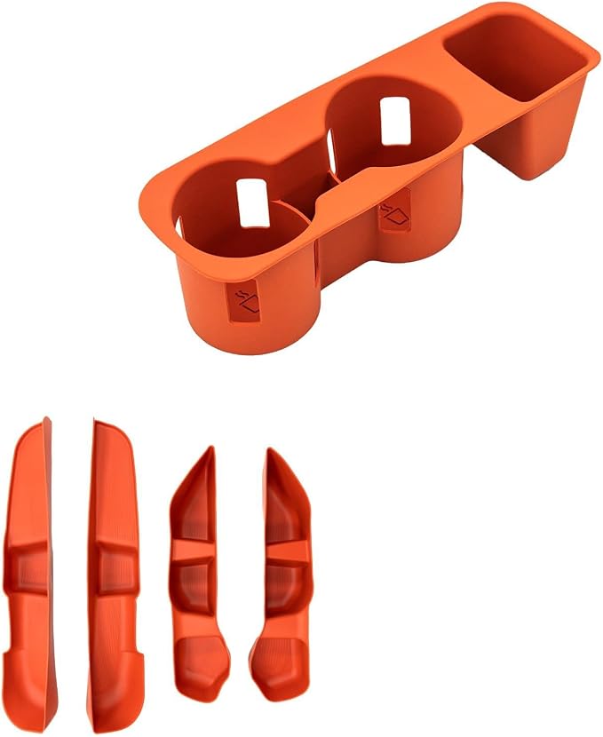 Door Side Storage Tray Bundle with 2022-2025 Ford Maverick Cup Holder Silicone Insert Center Console Drink Holder Silicone Orange Bottle Holder Interior Decoration for 2024 Maverick Accessorie