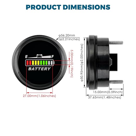 Runleader RL-BI069B LED Battery Level Meter, Low Battery Alert | Works with 12V 24V 36V 48V Trojan Lead Acid GEL AGM Graphene LiFePO4 Lithium Batteries, Fits Golf Cart, Forklift