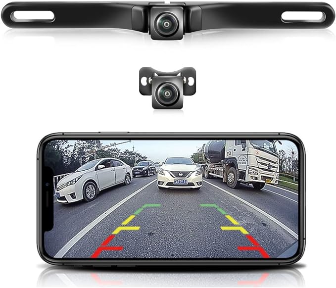WiFi Car Backup Camera, GreenYi 5G 720P HD Car License Plate Rear/Front View Reverse Camera for iPhone iPad Android Smart Phones Tablets Which Support Double Band WiFi