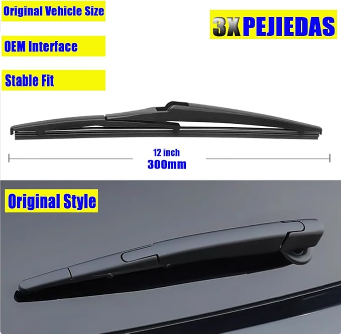 3 x OEM Wiper Blades, Replacement Wiper Blades for Toyota RAV4 2006-2012, (24“ & 17” Front Wipers + 12” Rear Wiper Blades)