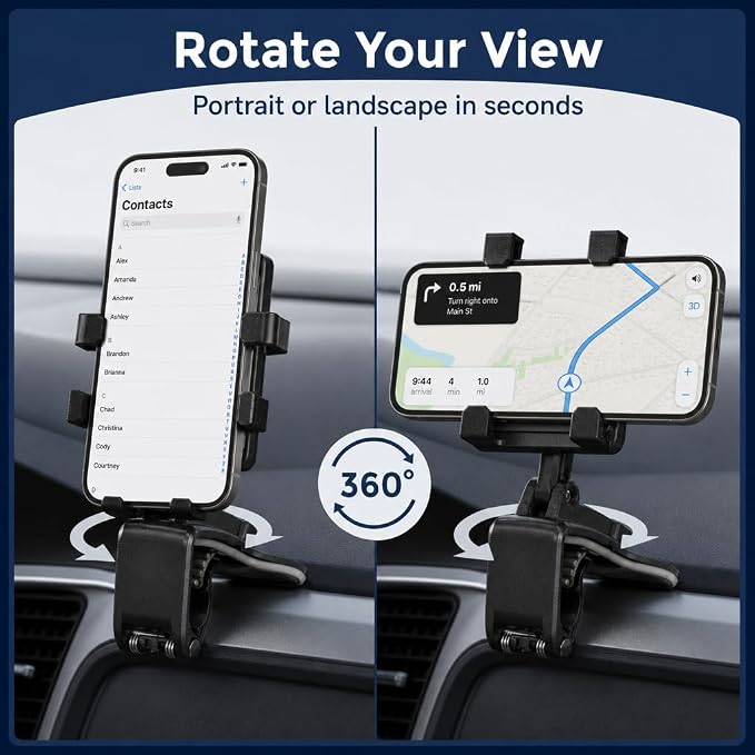 Semper Paratus Gear Car Accessory Bundle – Two Dashboard Phone Mounts & Two Vehicle Registration Holders – Anti-Slip HUD Cell Phone Clip with Vehicle Registration Document Organizer – 4-Pack Set