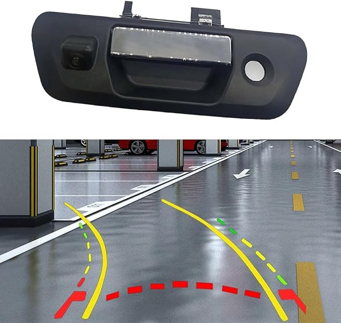Riloer Tailgate Handle Rear View Backup Camera with Dynamic Guidelines Silver, Compatible with Nissan 2015-2018 Navara D23 NP300, CCD (Charge-Coupled Device) Tailgate Door Handle Camera