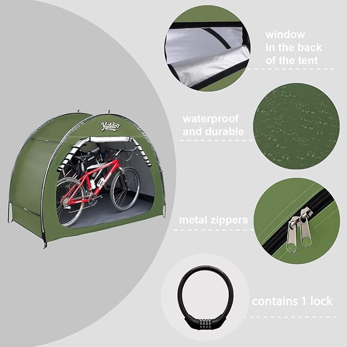 Bike Shed, Outdoor Portable Bike Storage Shed Tent, Bike Tent, Waterproof Bicycle Shelter with 210D Oxford Fabric, Bicycle Cover Fits 2-3 Bikes (Green)