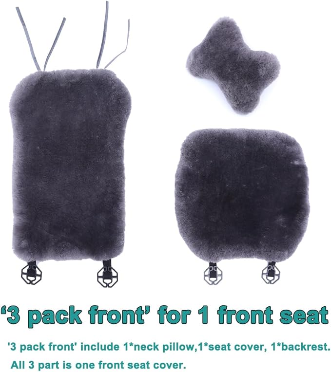 OGLAND Natural Fur Sheepskin Universal car seat Covers for seat Cushion Auto Accessories, 1 Front Seat(3 Pack Front, Graphite)
