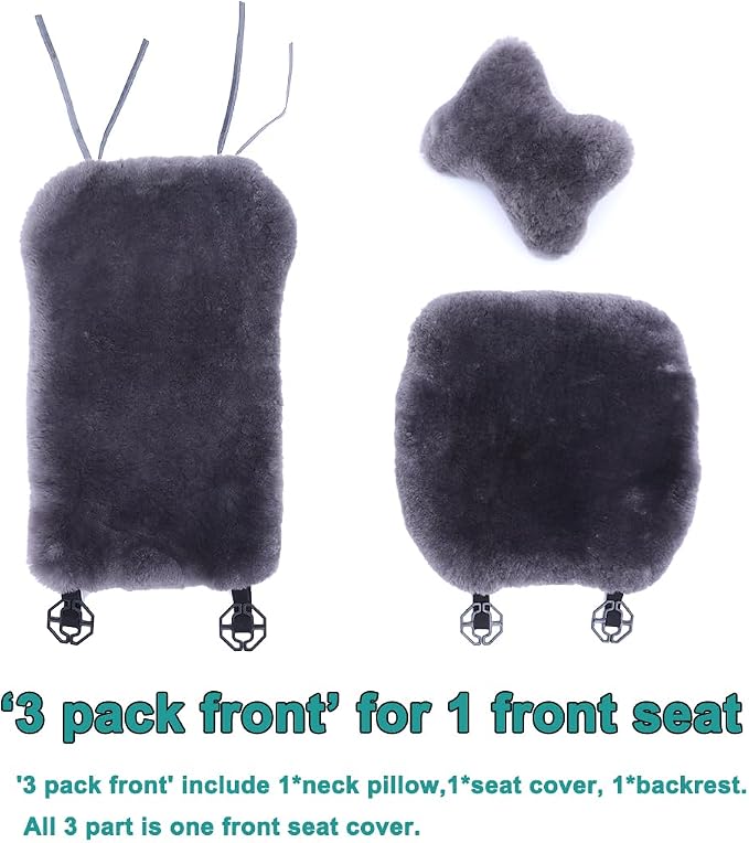 OGLAND Fuzzy Fluffy Fur Sheepskin Universal Car Seat Cover for Auto Soft Cozy Plush Wool Seat Cushion Accessories Automobiles (Honey Beige, 3 Pack Front)