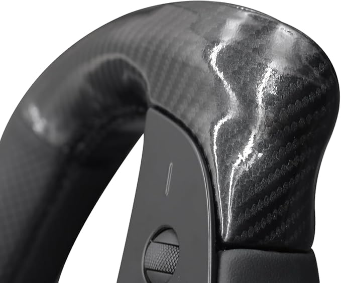 MEWANT Hand Sew Black Perforated PU Leather Shiny PU Carbon Fiber Steering Wheel Cover for Tesla Model S Yoke Model X
