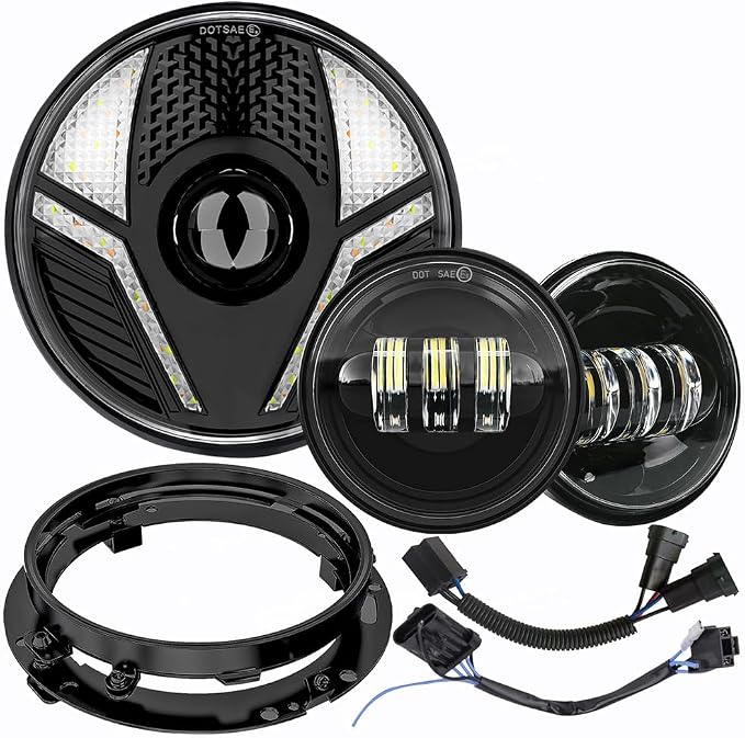 7 inch Motorcycle LED Headlight 4.5 inch Fog Passing Lights DOT Kit for Harley Davidson Road King Street Electra Glide Ultra Limited Low CVO Tri Heritage Softail Slim 107 Deluxe Classic Switchback