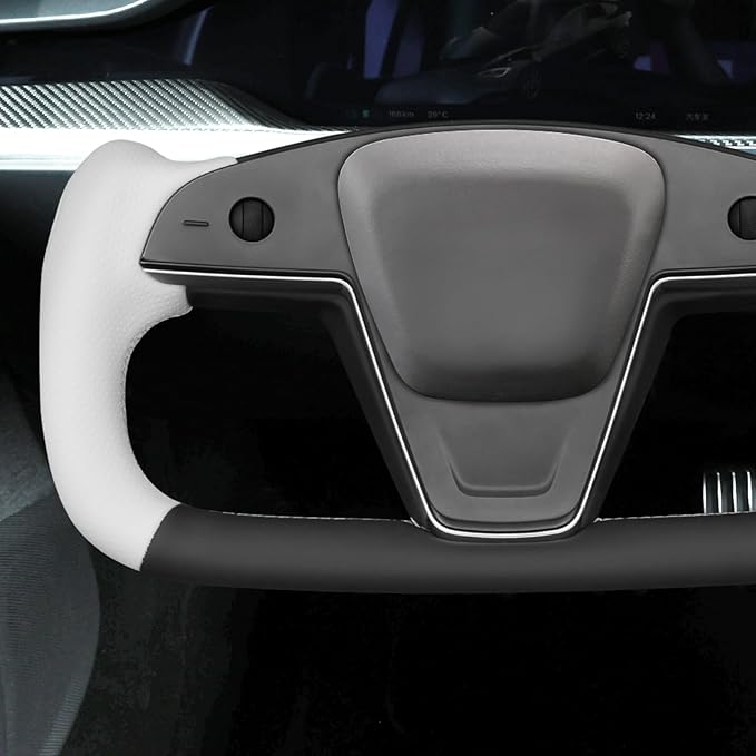 MEWANT Hand Stitched Tesla Model S Yoke Real Leather Steering Wheel Cover Wrap for Tesla Model S 2021-2023 / Model X 2021-2023 Tesla Yoke Steering Wheel Accessories(3D Style)