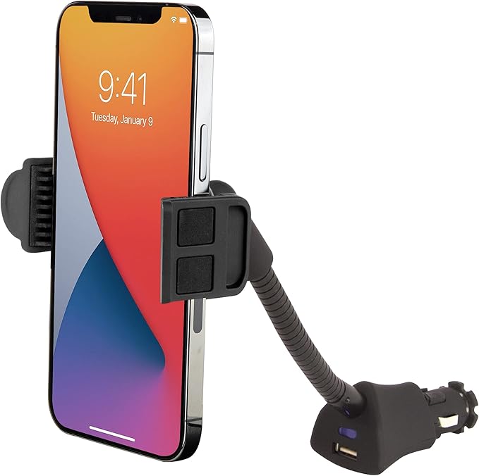 Scosche H12VFXM PowerMount Phone Mount for Car | 12V Charger for Vehicle's Power Port | 7.5 Watts | Flexible Mount Arm| Black (Pack of 4)