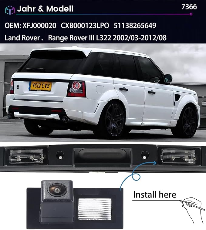Vehicle Backup Camera Waterproof Car Rear View Camera 170° Wide Angle Reversing Parking Camera for Land Rover Range Rover III L322 2002/03-2012/08 XFJ000020 CXB000123LPO 51138265649