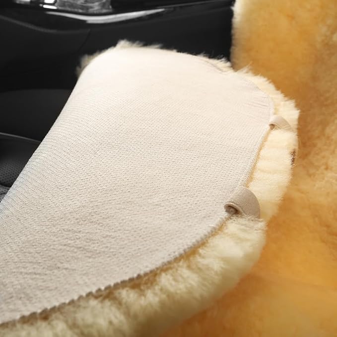 Fluffy Fur Sheepskin Car Seat Cover Automotive Interior Accessories Seat Covers Accessories Seat Cushions， Soft Natural Pure Wool ，Universal Fits Most Cars SUVs (Yellow, Universal Fit, Pack of 2)