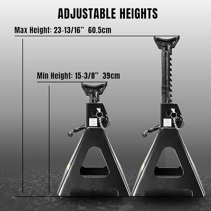 Big RED AT46002ABR Torin Double Locking Steel Jack Stands, 2 Pack, 6 Ton (12,000 lb), Black