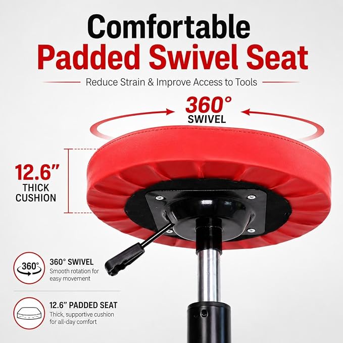 PowerSmart Pneumatic Roller Seat with Wheels, Adjustable Rolling Mechanic Stool with Tool Tray, Hydraulic Garage Shop Stool, 330 lbs Capacity Swivel Creeper Seat for Automotive Repair