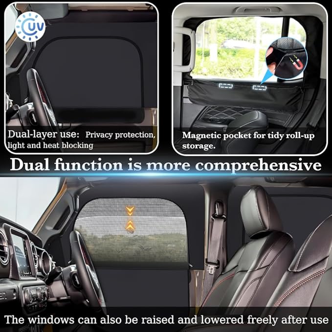 Custom-Fit Car Tacoma 2016-2023 Side Window Sunshade, Rear Baby Car Sunshade,Double-Layer Mesh & Oxford Cloth with Zipper, Privacy Cover/Insect Screen for Camping, UV Protection, Easy Installation