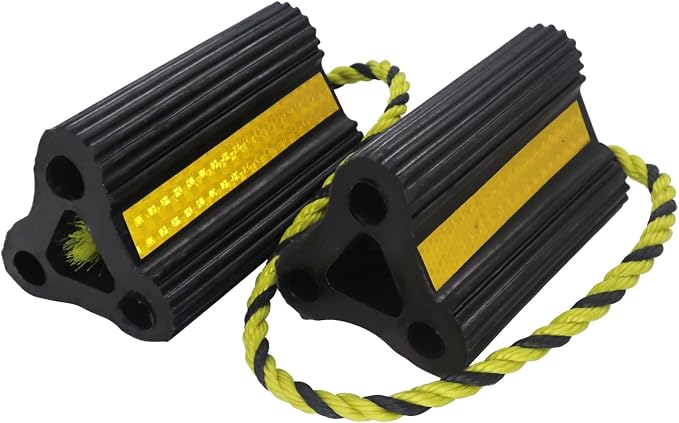 RV Wheel Chocks for Trailers Camper Trucks and Small Aircraft Wheel Chock 1Pair2Pack Wheel Chock Block with 3 Reflective Strips Versatile Heavy Duty Solid Rubber Wheel Immobilizers & Chocks