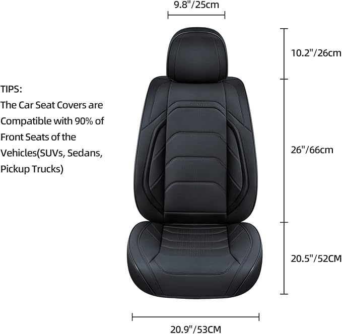 TIEHESYT Black Car Seat Covers Front Pair, Breathable Leather Automotive Front Seat Covers & Headrest for Comfortable Driving, Universal Auto Interior Fit for Most Kinds of Vehicles, SUV, Sedans