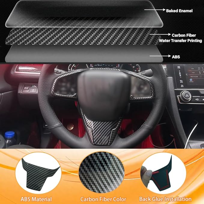 Steering Wheel Trim Decoration Sticker Compatible with Honda Civic Accessories 10th Gen 2016 2017 2018 2019 2020 2021 ABS Carbon Fiber Style (4 PCS)