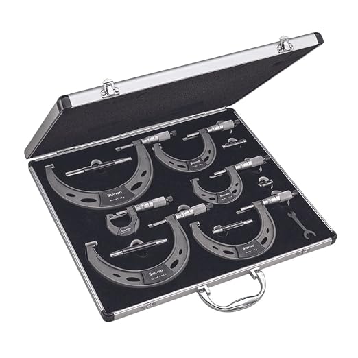 Starrett Outside Micrometer Set with Ratchet Stop, Ring-Type Knurled Lock Nut and Satin Chrome Finish - Quick and Easy Adjustment, 0-6" Set Range, .0001" Graduations - ST444.1CXRLZ