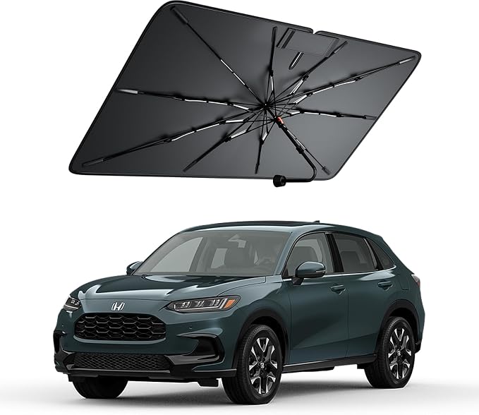 Windshield Sun Shade for Honda HR-V/Accord 2000–2026, Foldable Umbrella Sunshade with 100% UV Block, Multi-Layer Heat Insulation, Reinforced 10-Rib Frame, Keeps Car Cooler
