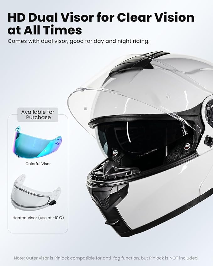 ILM Bluetooth Motorcycle Modular Helmet 2-3 Riders Intercom Flip up Full Face Helmet with Dual Visor DOT Model 159BT (White, S)