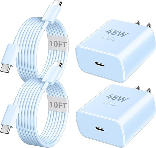 17 16 Pro Max Charger Fast Charging, 45W Super Fast USB C Charger Block with 10FT Long Charging Cord for Phones 17 16 Pro Max/1716 Pro/17 16 15, Android-Blue